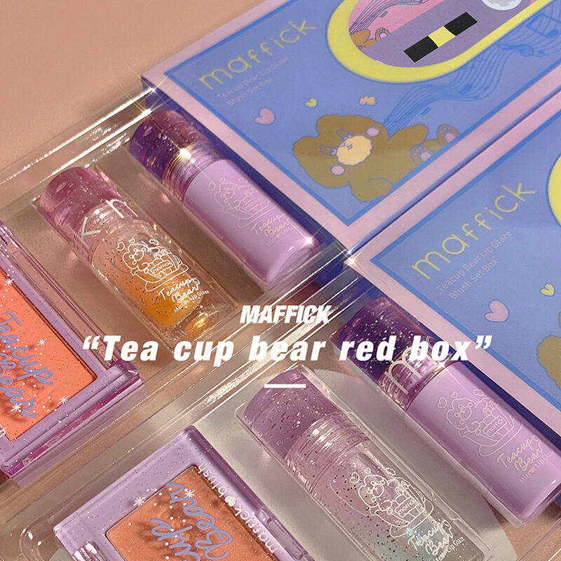 MAFFICK Phấn má Son kem Set Teacup Bear Lip Glaze Blush Lip Gloss