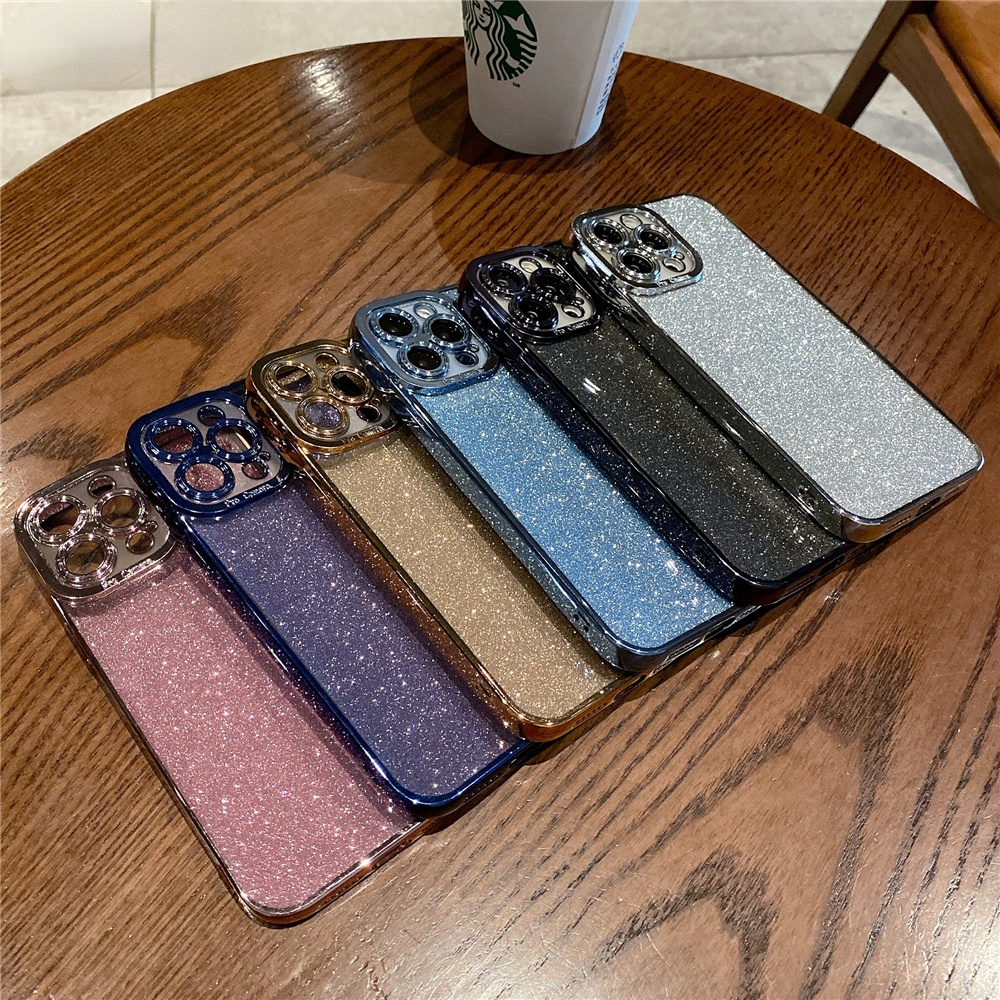 🔥 CSCR Luxury Shiny Glitter Plating Phone Case For iPhone 11 12 13 14 Pro Max double layer clear Cases for iphone 6 6s 6Plus 6s Plus 7 8 Plus X XR XS Max Protective Cover