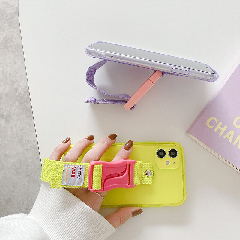 Ốp lưng huỳnh quang đeo chéo cho iPhone 16 Pro Max 15 Pro Max iPhone 14 Pro Max iPhone 13 12 Pro Max iPhone 11 Pro Max XS Max XR iPhone 7/8 plus SE 2020 6S Plus có dây đeo cổ tay dây buộc đa-Chức năng khung chân đế iPhone trường hợp