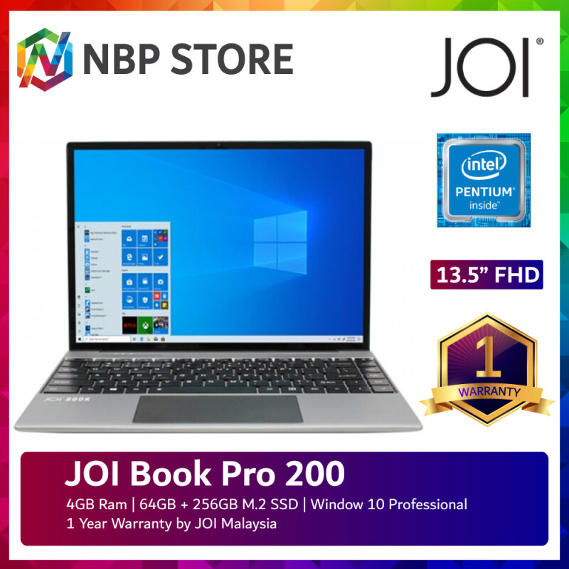 JOI Book 200 Pro 13.5” FHD Laptop Grey ( Pentium J3710, 4GB, 64GB + 256GB SSD, Intel, W10P ) Malaysia
