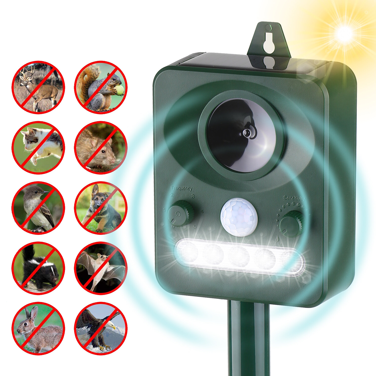 Solar Ultrasonic Pest Repeller Outdoor Animal Repeller with Ultrasonic  Sound Motion Sensor and Flashing Light Keep Animals Away Repellent  Squirrels Mouse Bird Cat Dog Bat 