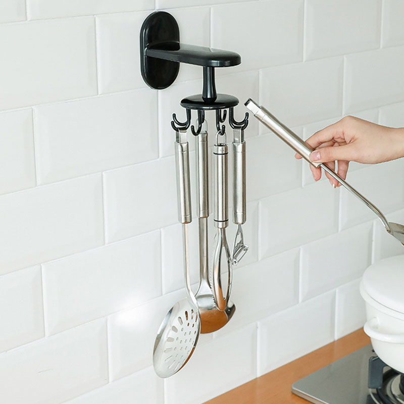 Houseeker Giá treo dụng cụ nhà bếp với 8 móc thiết kế xoay 360 độ gắn tường, cửa tủ kệ - INTL