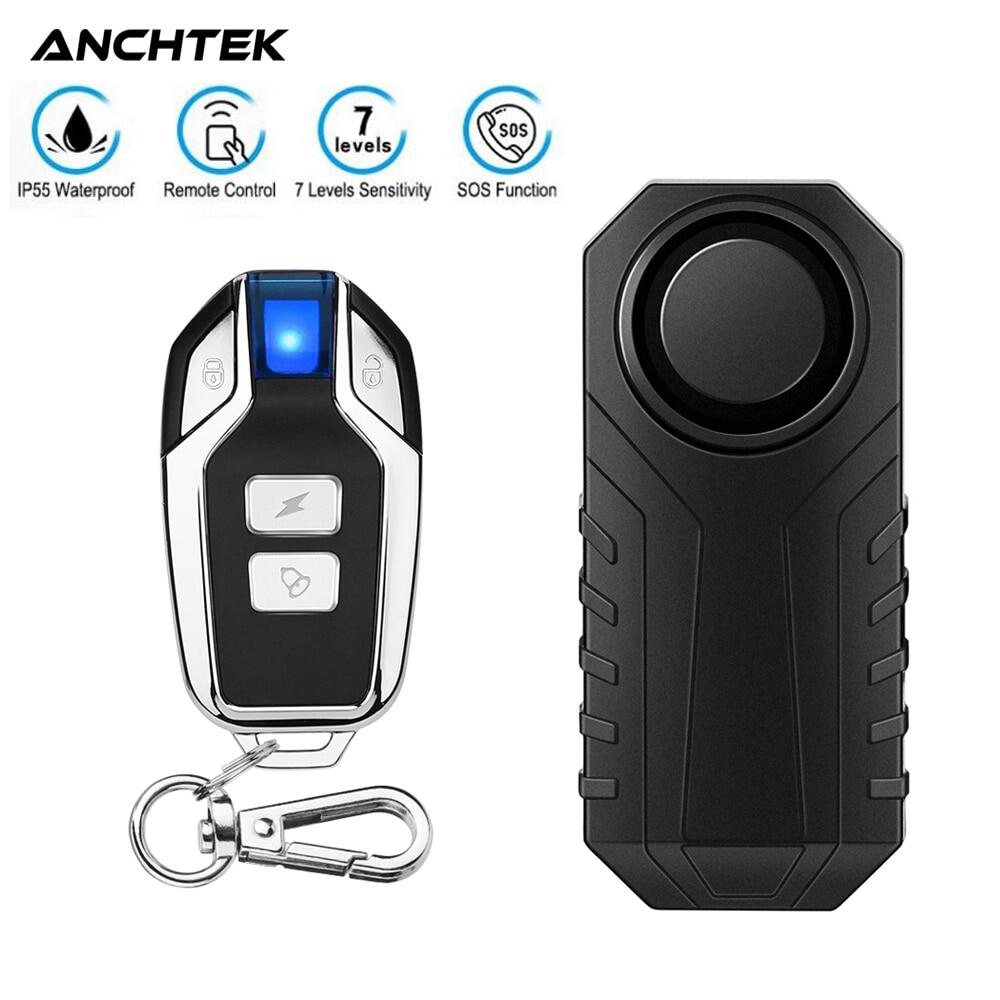 Anchtek Motorcycle Anti-Theft Alarm With Remote , Waterproof Bicycle Alarm Vibration Sensor 113Db Loud Wireless Alarma Moto