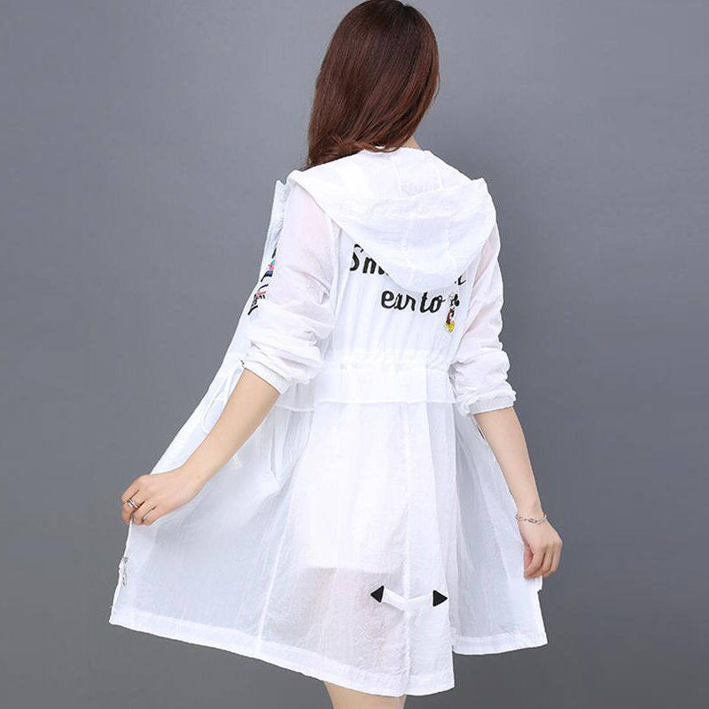 Sunscreen Women's Summer New Korean Version Slim Mid-length Windbreaker Anti-ultraviolet Coat Student Sunscreen Clothing