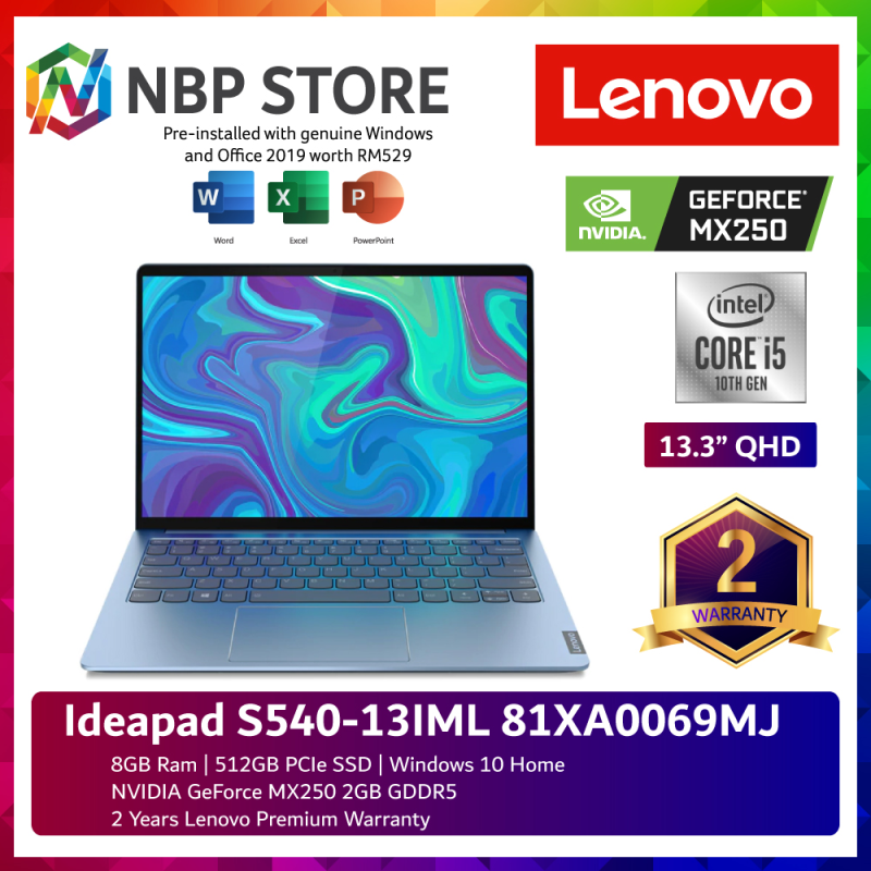 Lenovo Ideapad S540-13IML 81XA0069MJ 13.3 QHD Laptop Ice Blue ( i5-10210U, 8GB, 512GB SSD, MX250 2GB, W10, HS ) Malaysia