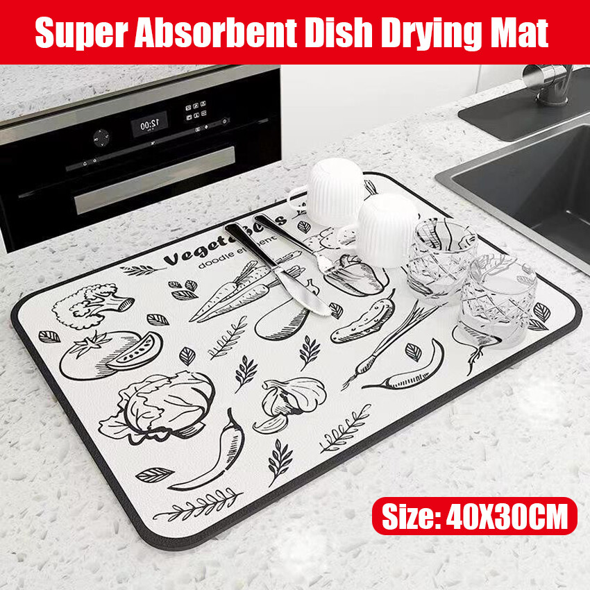 1Pc Drain Pad, Super Absorbent Dish Drying Mat Microfiber Fast-Drying Dish Mat 30*40cm Kitchen Dish Drying Pad Watercolor /Coffee Mat