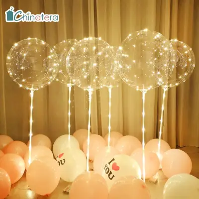 [Chinatera] 1pc Handle LED Balloon with Stick Luminous Transparent Bobo Balloons Festival Wedding Birthday Party Christmas Halloween Decorations