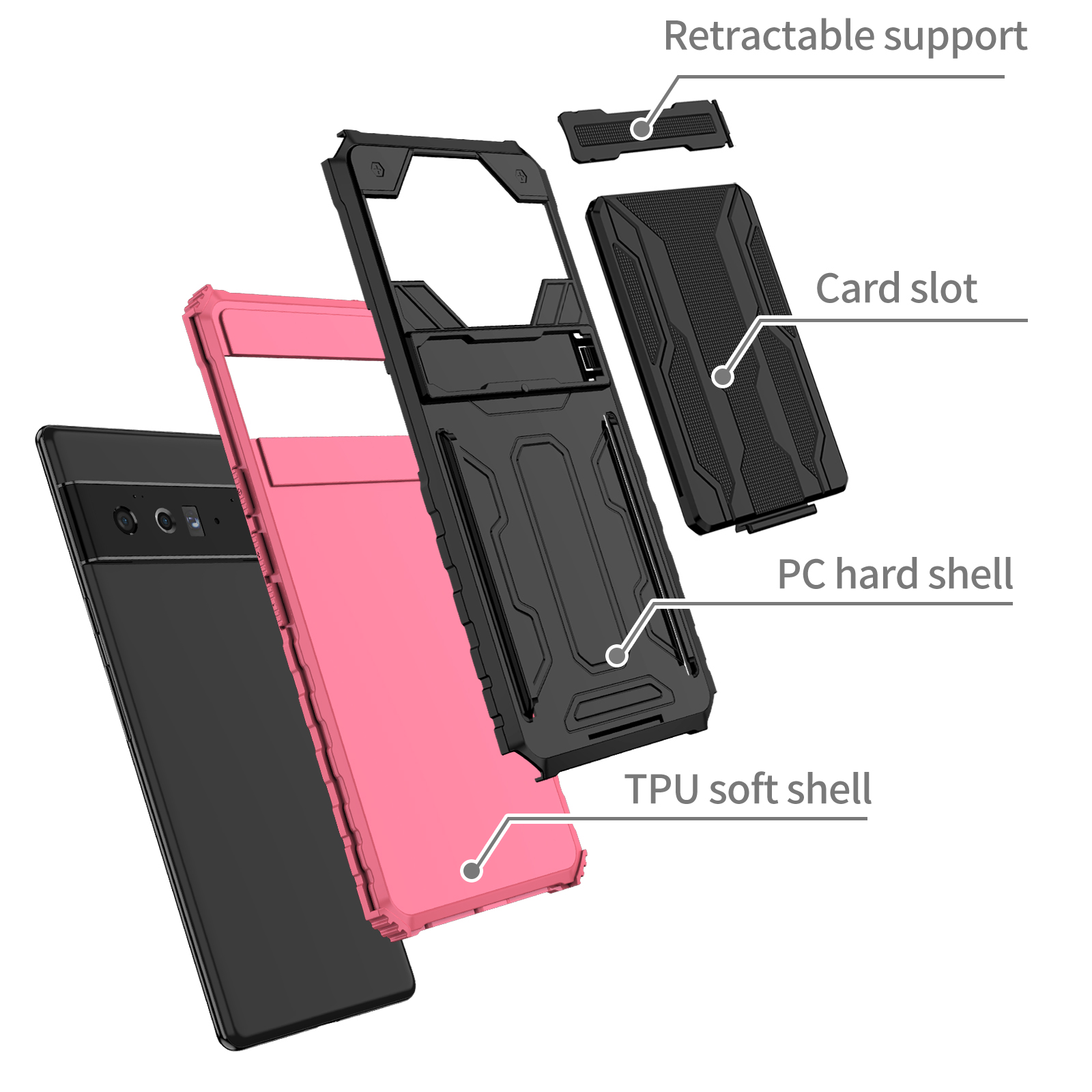 For Google Pixel 6 Pro Pixel 8 Pro Case Cover Rugged Shockproof Protective Card Slots Holder Hybrid Magnetic Kickstand Phone Case Cover