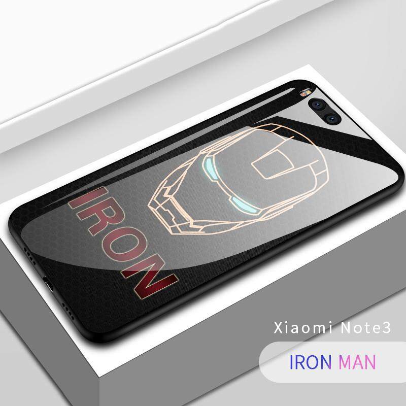 Marvel Avengers Superhero Ironman Spiderman Shockproof Casing Ponsel Kembali Kaca Pelindung untuk Xiaomi Mi Note 3 Case TPU Kesing Pelindung Penutup