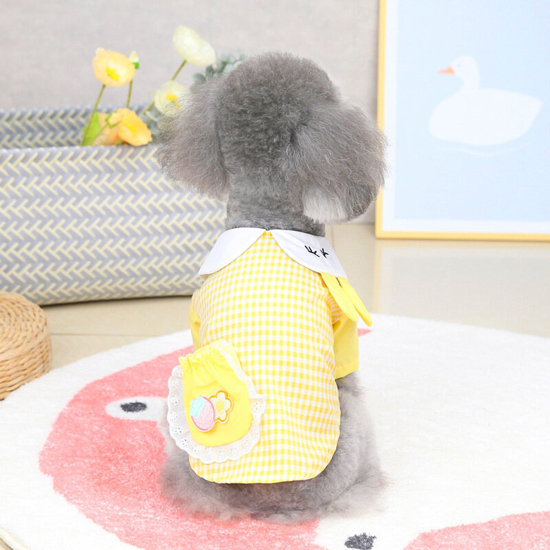 DY Loving Korean INS Style Dog Costume Simon Cat Shirt Shihtzu Shirt Cute Rabbit Transformed 3D Ear Collar Lattice T-shirt with Lace Pocket