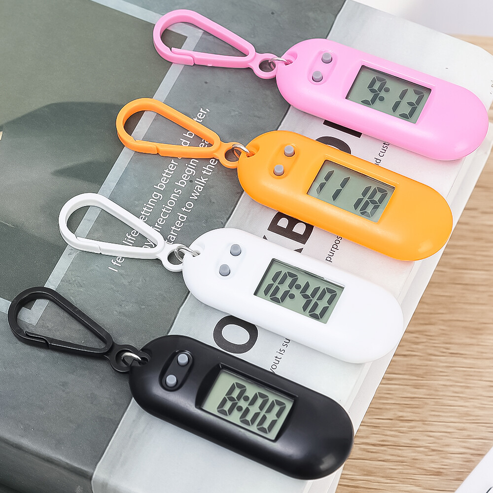 Mini cho sinh viên yên tĩnh tiện dụng đồng hồ điện tử với Keychain điện tử hình bầu dục xem LCD Bảng kỹ thuật số thời gian đồng hồ điện tử treo móc chìa khóa