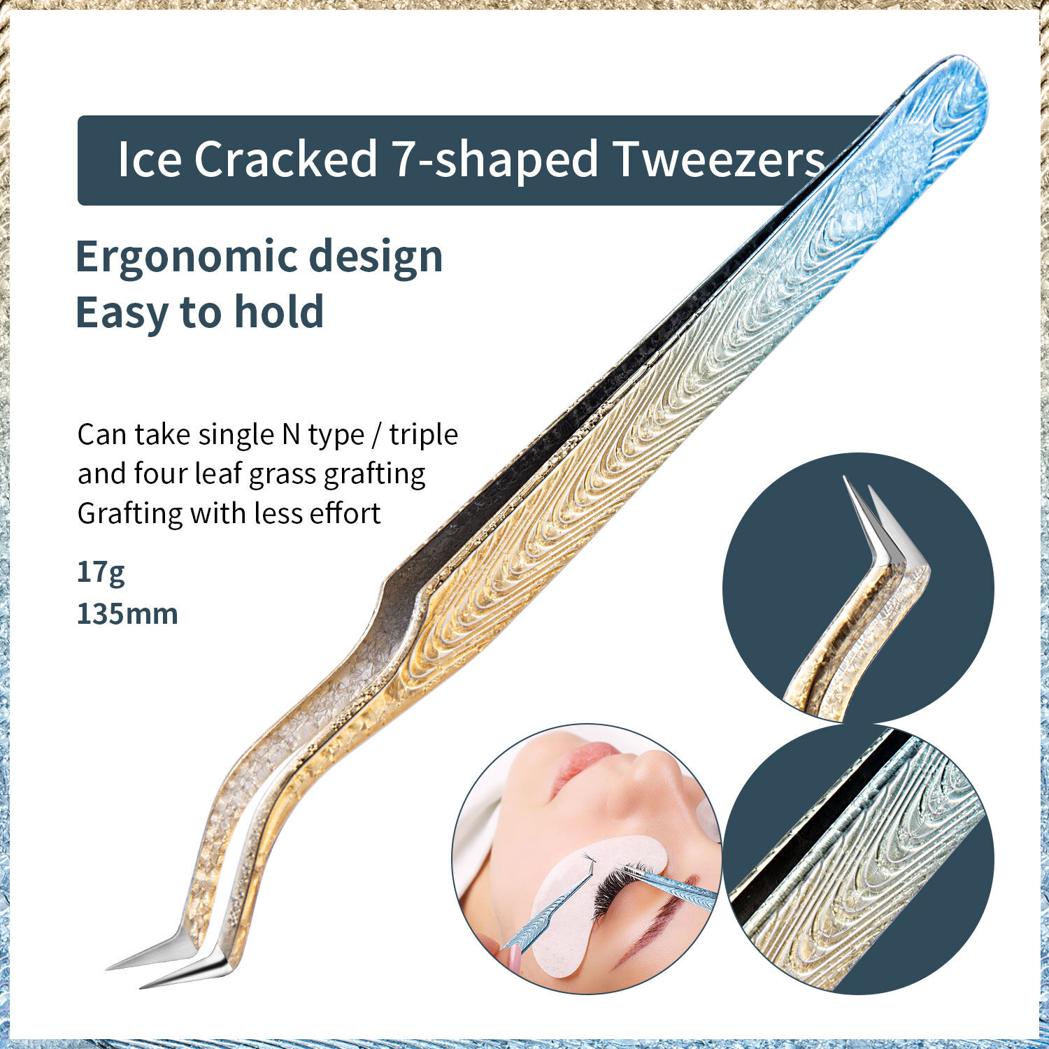 Eyelash Extension Tweezers With Cracked Ice Pattern Tweezers