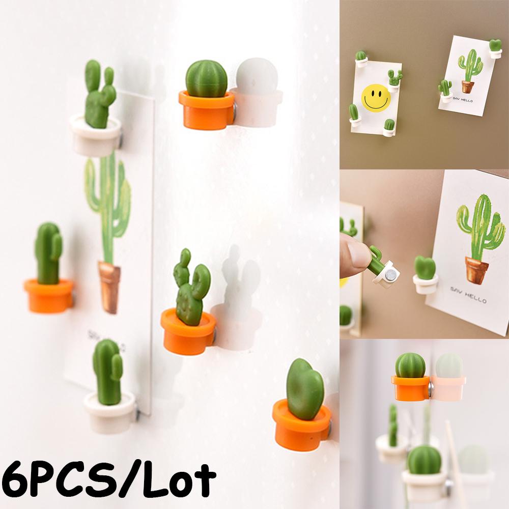 6PCS/Lot Refrigerator Magnet Cute Kitchen Message Board Home Decoration Magnetic Stickers Simulation Cactus Refrigerator Magnet Succulent Potted