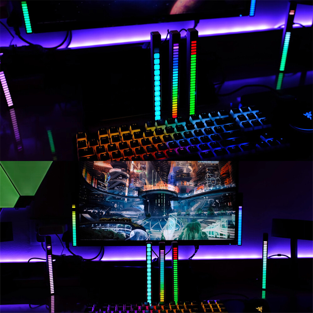 Cuguu 【ready stocked】multicolor sound control light USB/rechargeable battery app control 32 led computer car activated audio sensor strip lights