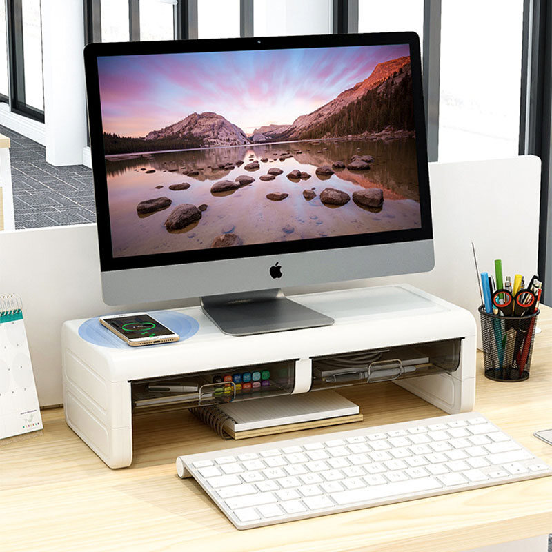 FS Desktop computer, elevated shelf, office desktop, monitor, screen base, bracket, keyboard, organize, shelf