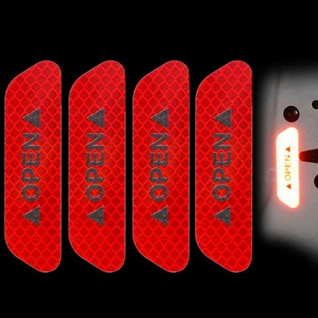 [4pcs Car Door Safety Warning Stickers Reflective Decorative Decals Open Logo Emblems Accessories,4pcs Car Open Stickers,]