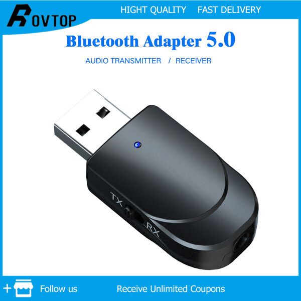 Rovtop Bộ Thu USB Bluetooth 5.0 Bộ Chuyển Đổi Không Dây 2 Trong 1 Bộ Thu Phát Âm Thanh Máy Vi Tính Âm Thanh Nổi Tai Nghe Loa Xe Hơi