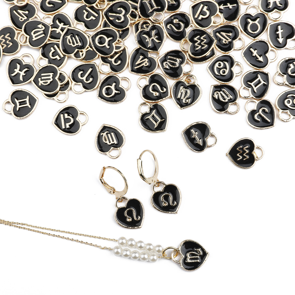 10pcs Alloy Enamel Charms 12 Constellation Charms Heart Pendant Beads For DIY Necklaces Bracelets Jewelry Accessories