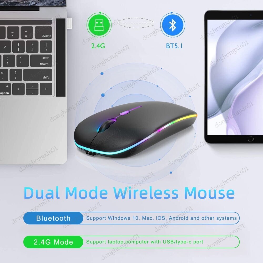 Wireless Mouse Bluetooth 2.4Ghz Receiver Optical Adjustable Wireless Mice Rechargeable for PC Laptop IPad