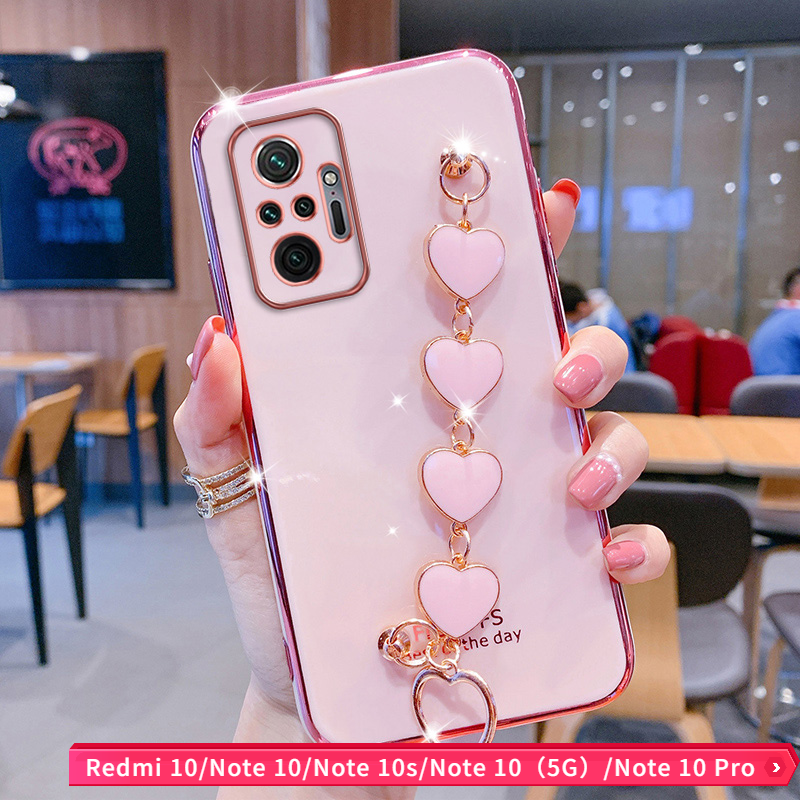 Ốp Bảo Vệ Máy Ảnh Chính Xác Cho Xiaomi Redmi 10 Note 10 Note 10S Note 10 5G Note 10 Pro Ốp Chống Rơi Mạ Phong Cách Nữ Tính Với Vòng Tay Họa Tiết Tình Yêu Dễ Thương