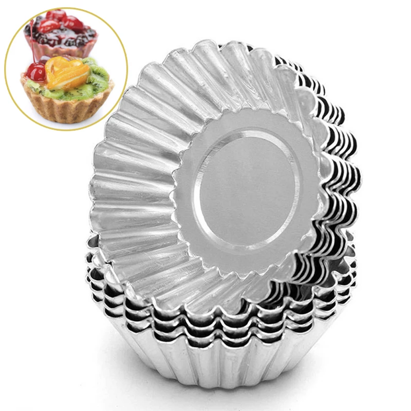 48pcs Aluminum Alloy Egg Tart Molds Thick Reusable Flower Cupcake Mold