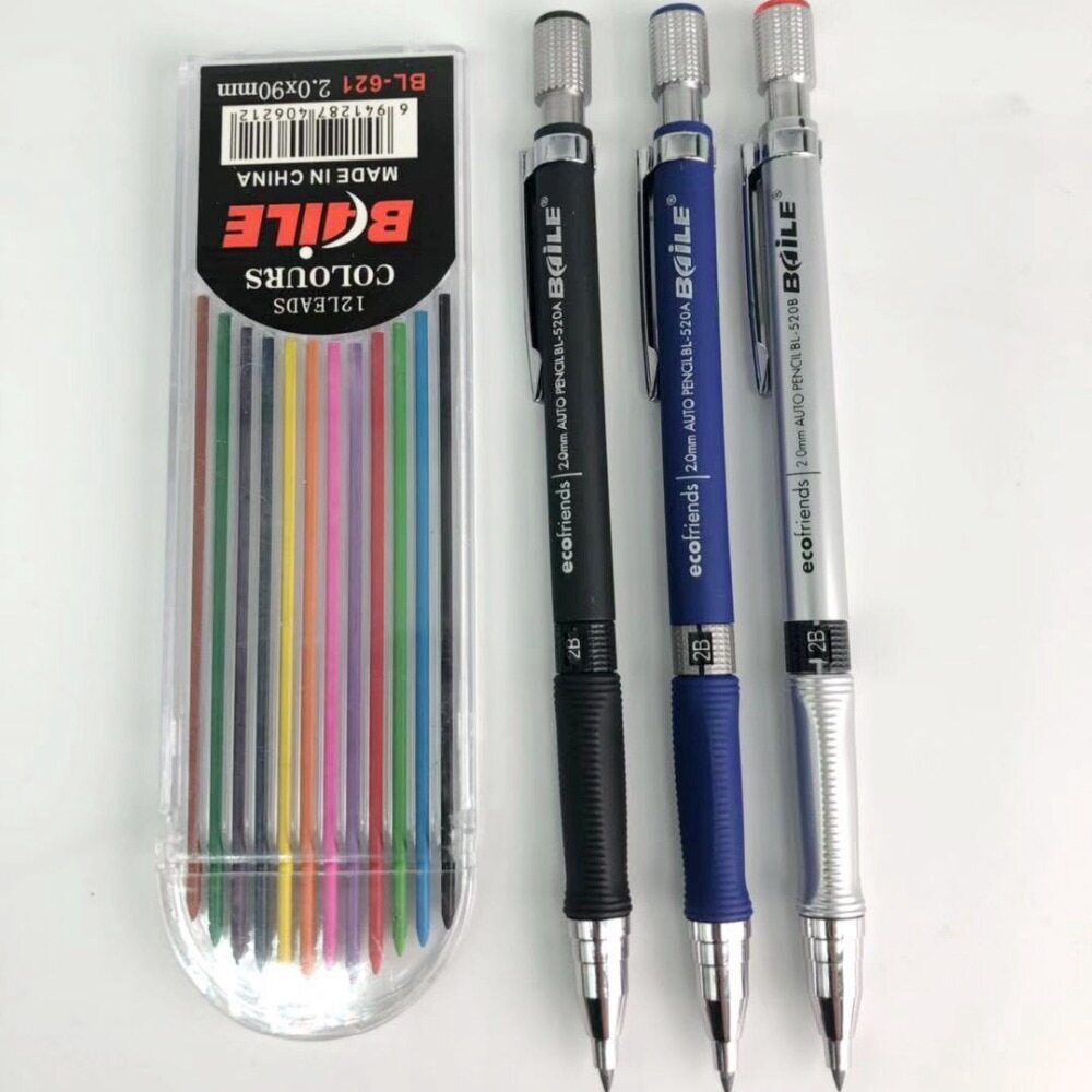 Bút chì kim 2.0 mm có màu 2B bằng kim loại-INTL