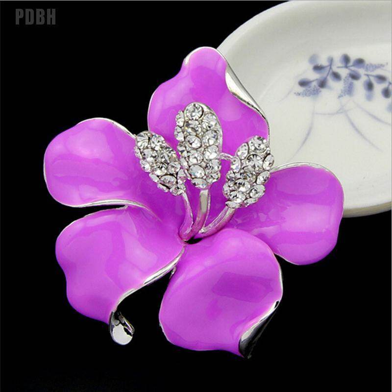 [PDBH Fashion Store] Women Fashion Charm Enamel Brooch Rhinestone Crystal Lily Flower Brooches Pin
