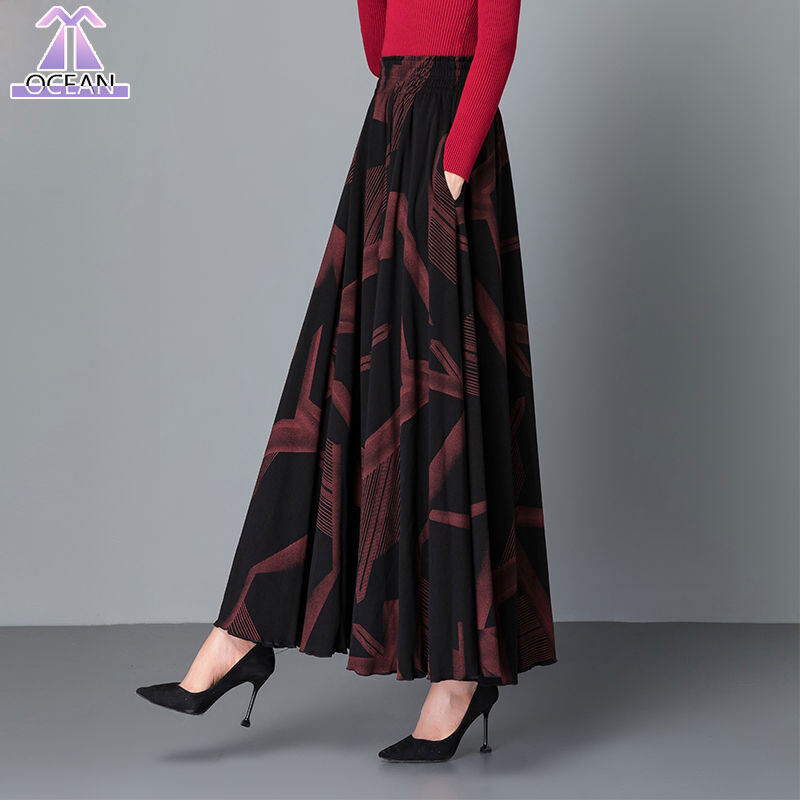 Oc women's skirt 2024 floral a-line skirt high waist slit and large swing skirt
