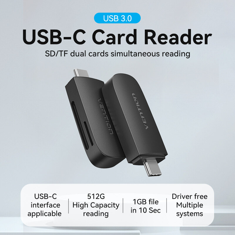 Vention Đầu Đọc Thẻ Nhớ Type C USB 3.0 C Sang SD TF Micro SD Bộ Chuyển Đổi Cho Máy Tính Xách Tay iPhone 16 15 Samsung Huawei Xiaomi Android OTG Type C Memory Card Reader