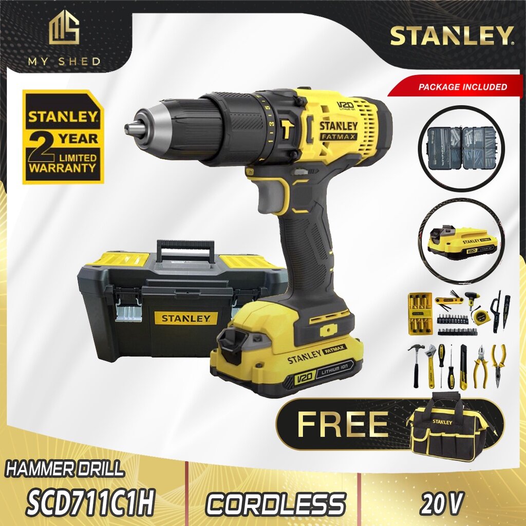 STANLEY SCD711C1H 20V FATMAX Cordless 13mm 1500rpm Hammer Drill Multi ...