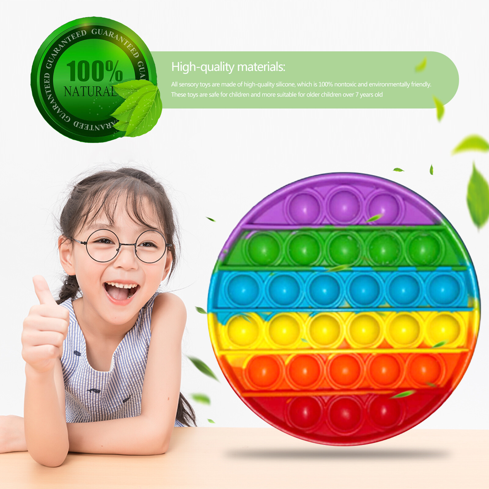 Fidget Toy Push Pop Bubble, Rainbow Stress Relieve for ADHD Autism Anxiety