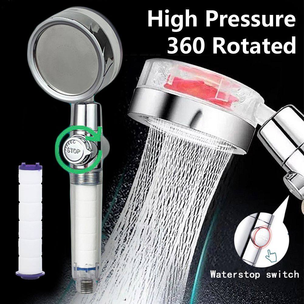 HETU070703. Vòi Hoa Sen Cánh Quạt Xoay Mát Xa Áp Suất Phun Tiết Kiệm Nước Kèm Bộ Lọc Và Công Tắc Tạm Dừng Đầu Vòi Hoa Sen Tăng Áp Áp Điều Chỉnh Lưu Lượng Nước Xoay 360