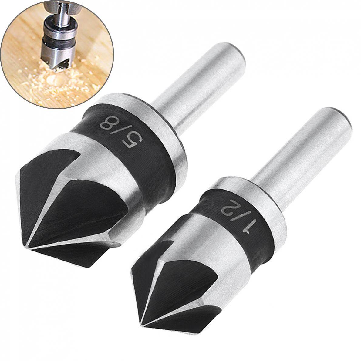 ChgImposs 2pcs 5 Flute Chamfer Cutter Mill Pcs 82 Degree Drill Set Woodworking Opening Quick Steering Cutter Drill Bit