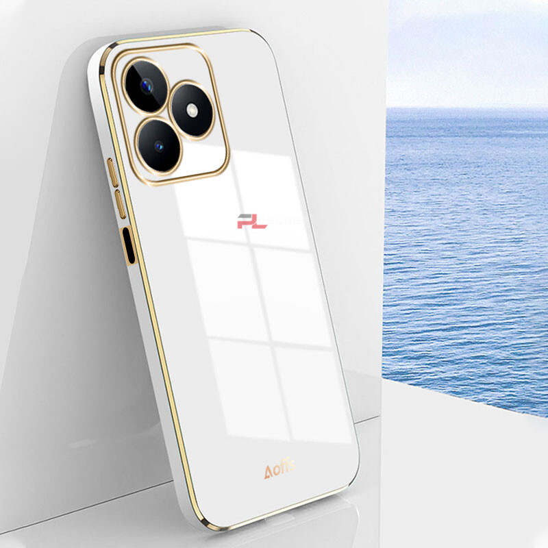 PlusCase for Realme C53 C51 6D Plating Soft Case Lens Protector Square Frame Silicone Glossy Shockproof Phone Back Cover