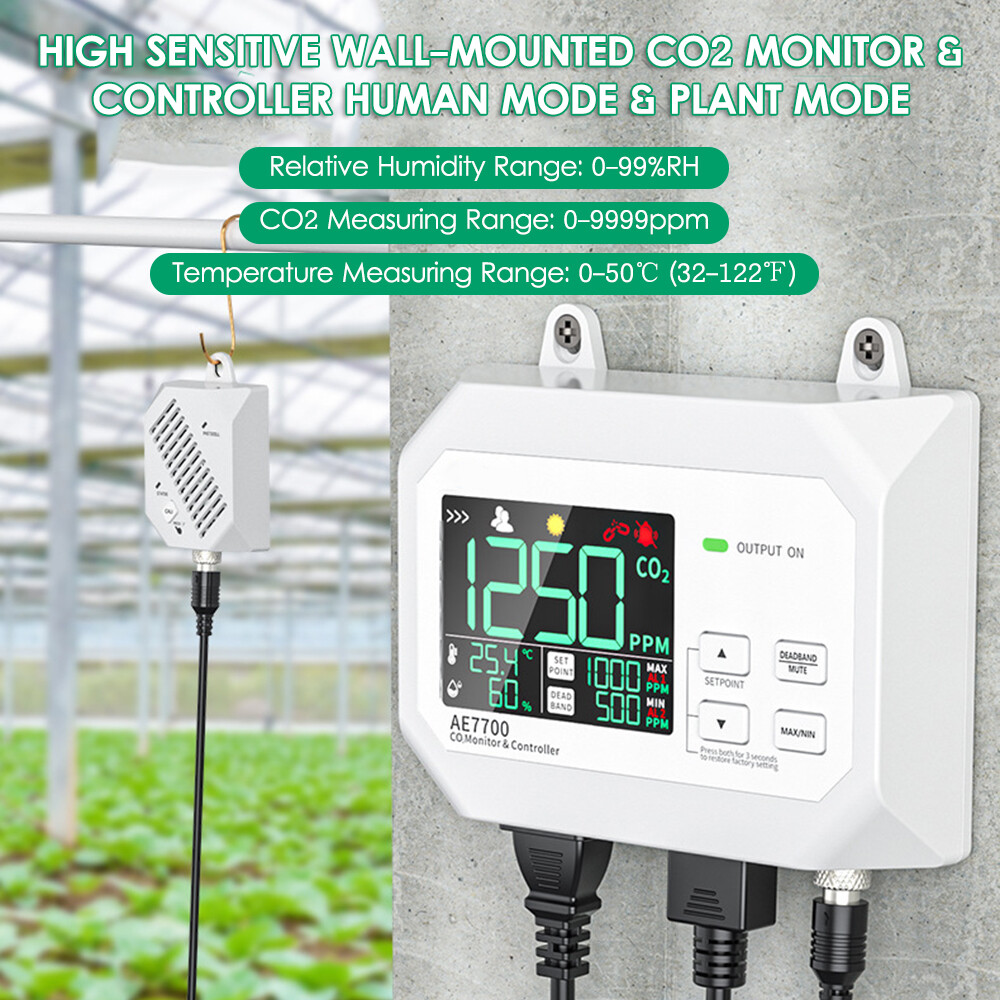 KKmoon CO2 Monitor & Controller CO2 Concentration Tester Controller 0~9999ppm Measuring Range with Human & Plant Mode High Sensitive Wall-mounted Carbon Dioxide Air Quality Monitor Detection Controller Relay for Cultivation Breeding Greenhouse