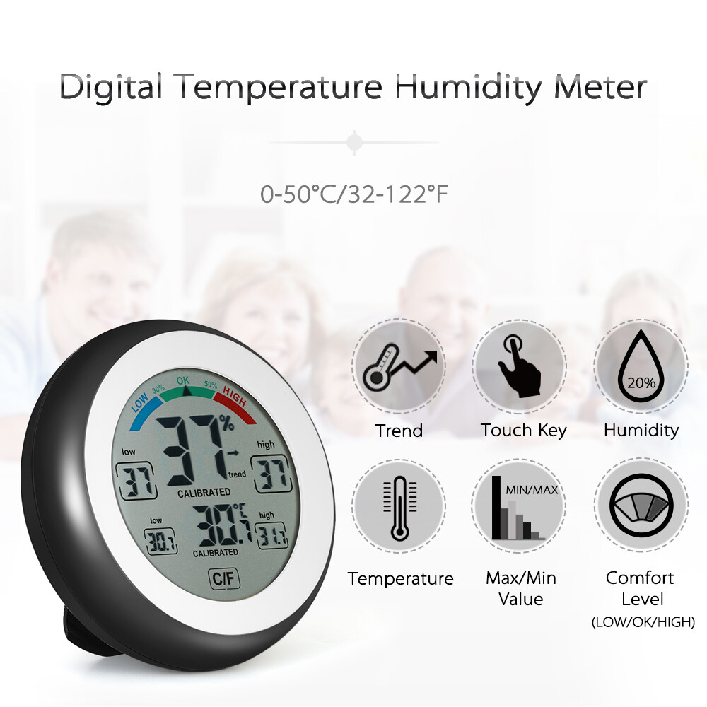 [Hàng Có Sẵn] Nhiệt kế trong nhà KIPRUN, màn hình LCD kỹ thuật số, đo độ ẩm nhiệt độ điện tử hình tròn-INTL