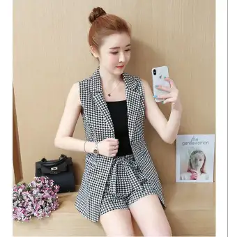 Fashion Set Summer Women Small Fragrant Wind Sleeveless Suit Vest Shorts Leisure Was Thin Set