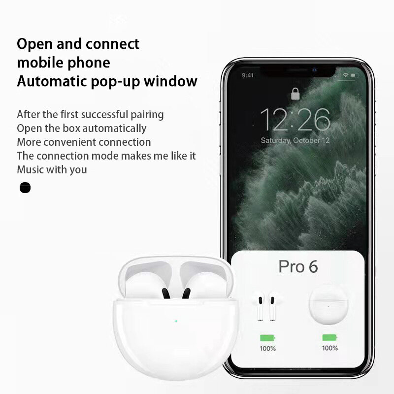 Pro 6 Tai Nghe Gắn Tai Không Dây Tai Nghe Không Dây Bluetooth Có Mic Và Âm Thanh Nổi HD Call For Sports, Apple iPhone, Xiaomi, Huawei
