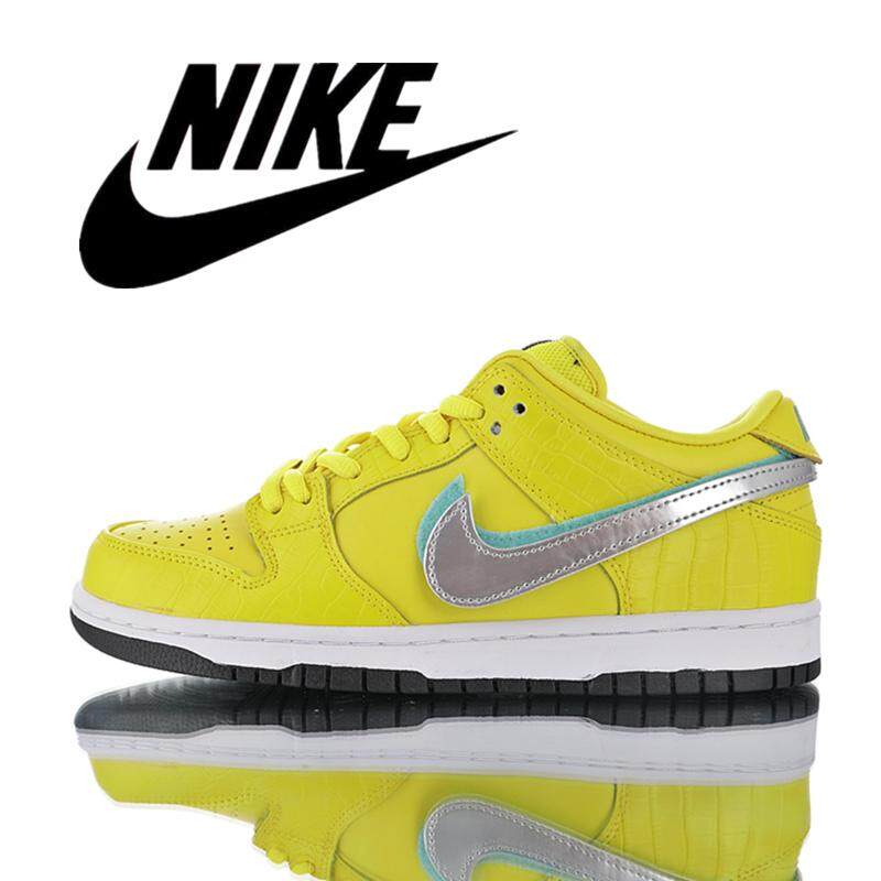 Nike_SB Rendah Pro Zoom Anti-Slip Pria Sepatu Skate Wanita Olahraga Sepatu Buaya Kulit Lemon Kuning BV1310-700 36- 45