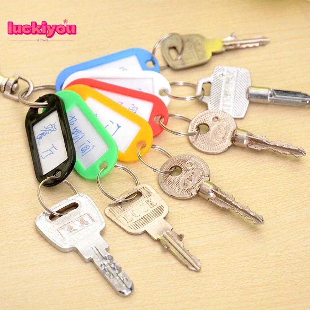 【Luckiyou】10Pcs Universal Multicolor Plastic Keychain ID Labels Luggage Name Token Hotel Number Classification Card Split Ring