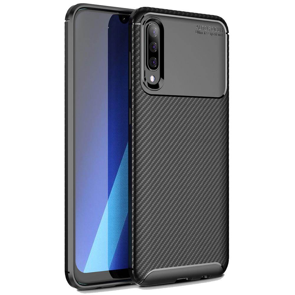 For Samsung Galaxy A50 Phone Case, Soft Silicone Back Cover Shockproof Thick Carbon Fiber TPU Casing