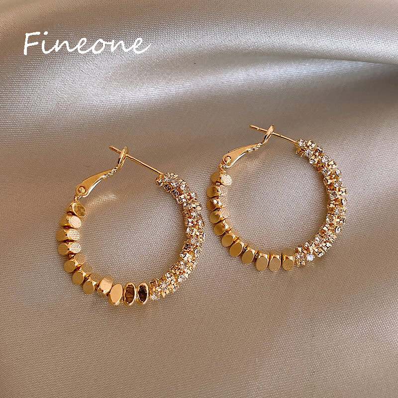 Light Luxury Design Metal Bean Splice Zircon Inlaid Hoop Earrings for New Fashion Jewelry Women's Exquisite Ear Accessories