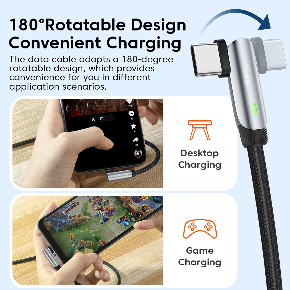 Toocki 180 ° Xoay USB C Để Loại C Cáp Pd 60W/100W Nhanh Chóng Sạc Cáp sạc USB-C Type-C Dây cáp cho Macbook Dữ Liệu Huawei Xiaomi Samsung