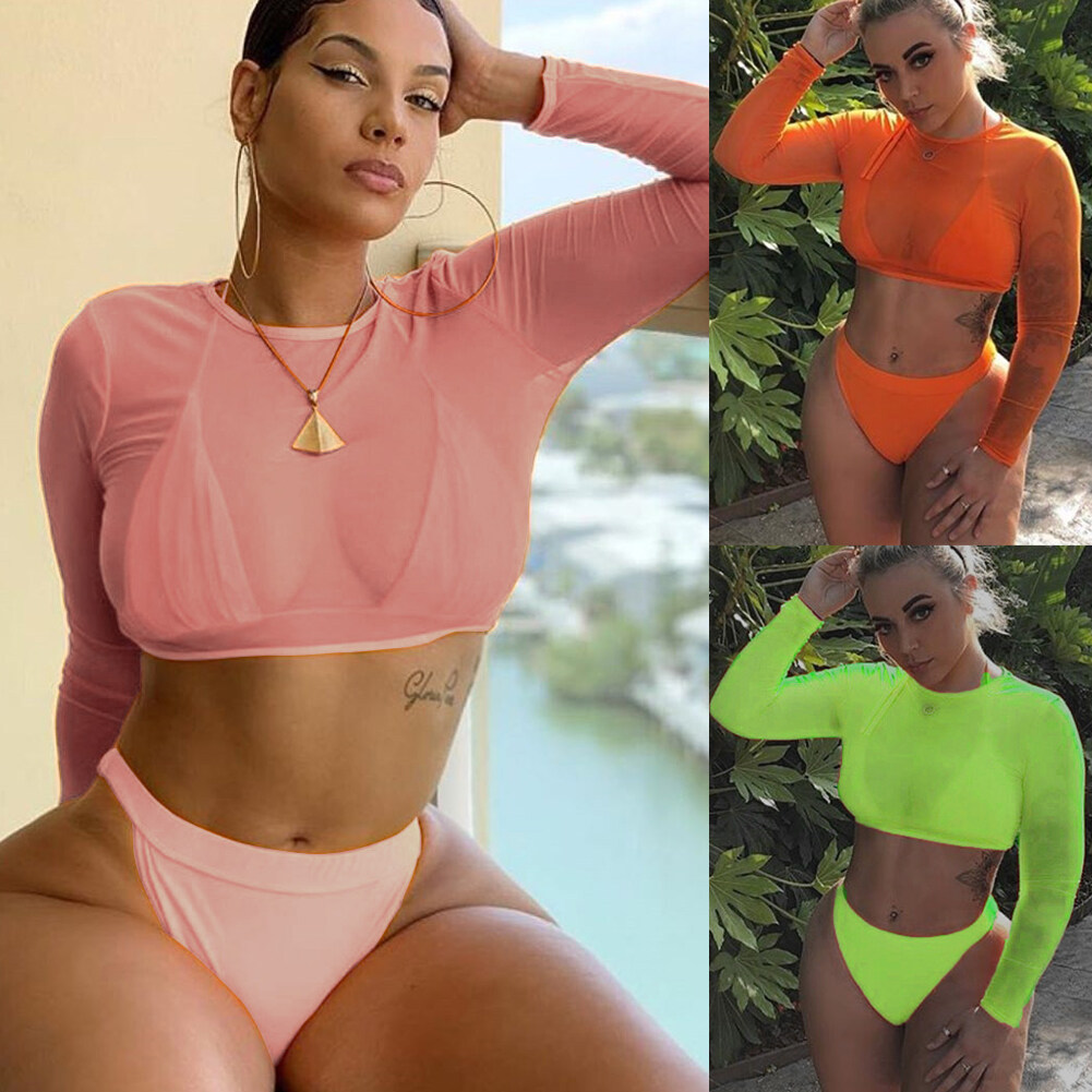 Happybuyner 3 pièces femmes maillots de bain été couleur unie maillot de bain plage maillot de bain femme Push Up rembourré soutien-gorge Bikini ensemble +_voghion.com