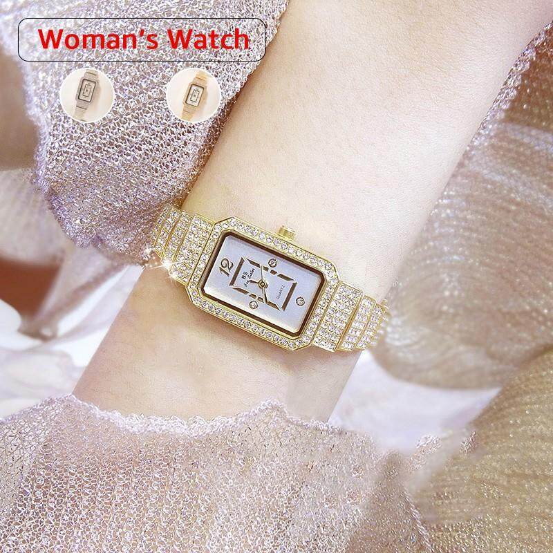 【Buy 1 Mendapatkan 1 Gelang Mewah + 1 Box】bs Baru Wanita Fashion Mewah Tinggi Akhir Rantai Jam Tangan Penuh Berlian Wanita Kristal Jam Tangan Kuarsa Wanita gelang Tahan Air Jam Tangan
