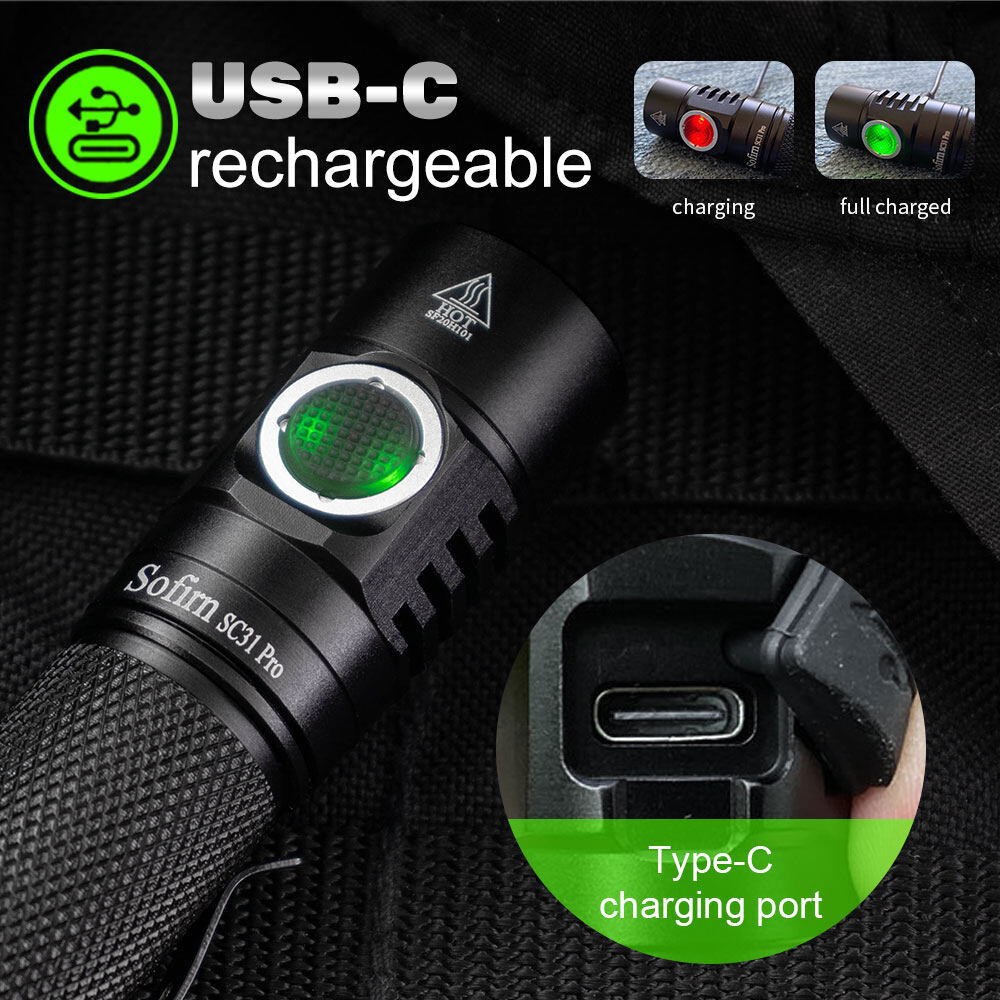 Đèn Pin LED Sofirn SC31 Pro, Cổng Sạc USB C Mạnh Mẽ 18650 SST40 2000LM Anduril