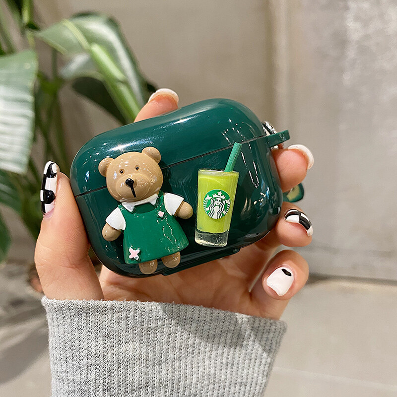 Coffee bear suitable for airpod3 protective cover airpodpro protective shell Apple wireless bluetooth headset cover 2 second-generation soft shell third-generation cartoon cute wind love avocado pendant