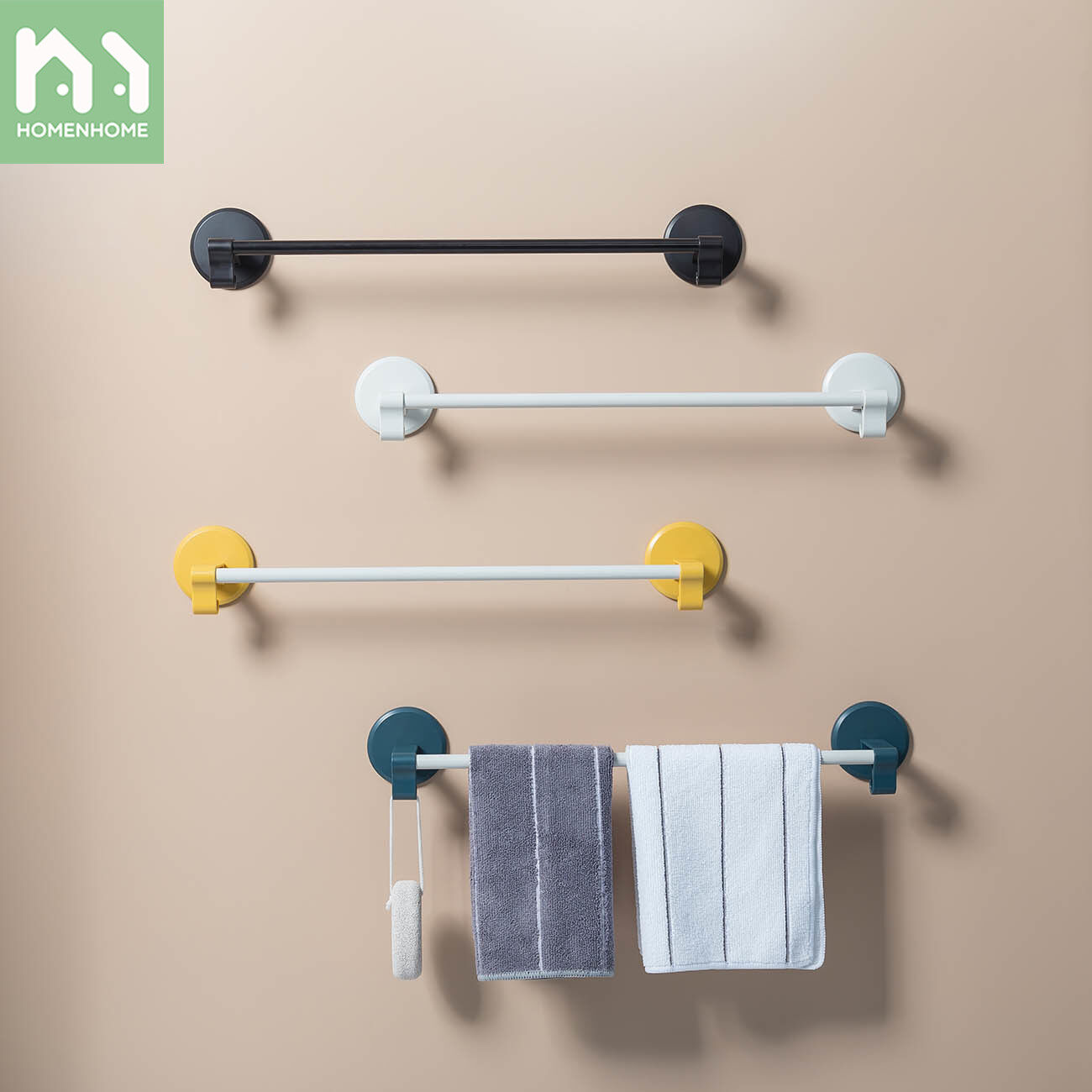 Homenhome Stainless Steel Towel Rack Self-adhesive Toilet with Hook Towel Bar Bathroom Storage Rack