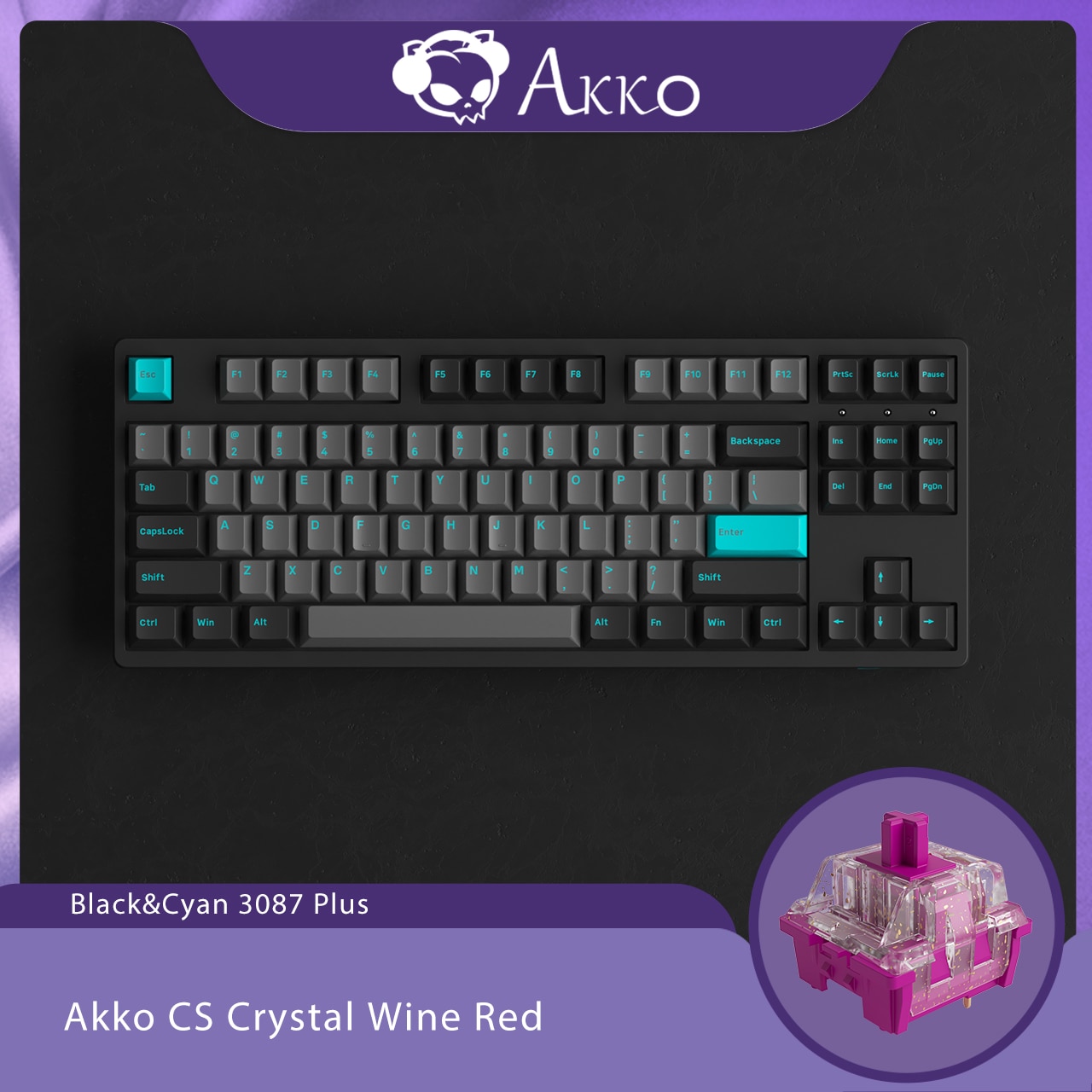 Akko 3087 Plus Black&Cyan Mechanical Gaming Keyboard 85% Layout TKL ...