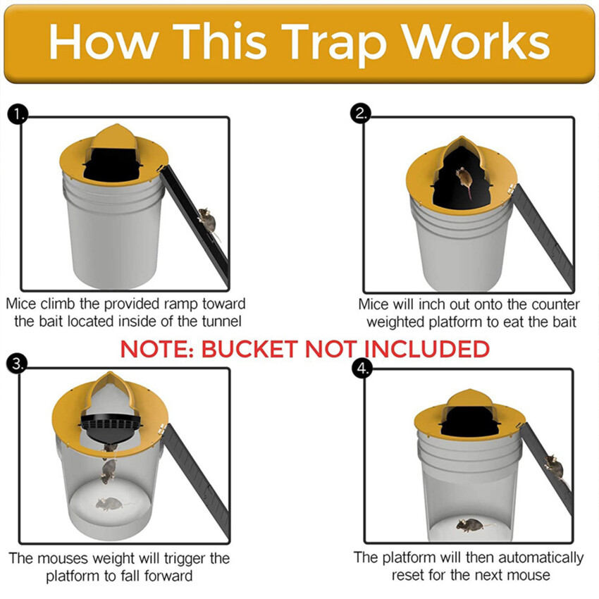 Reusable Mouse Trap Plastic Bucket Lid Rat Traps Humane Or Lethal Mousetrap For Mice Multi Catch Auto Reset Trap Mice
